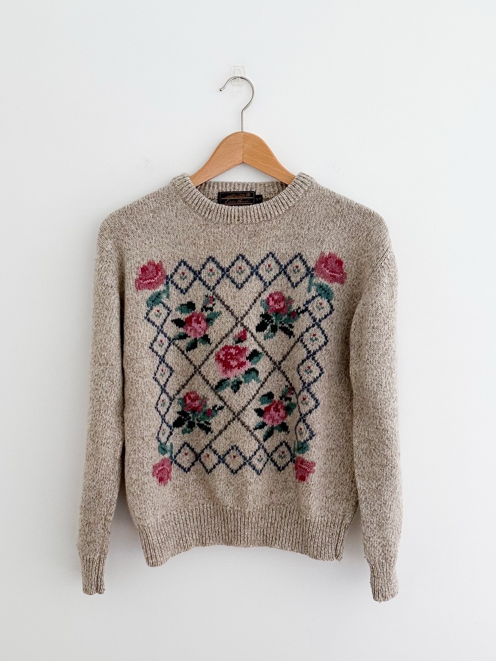 Vintage Eddie Bauer Wool Floral Cottagecore Sweater English Country Knit Size S
